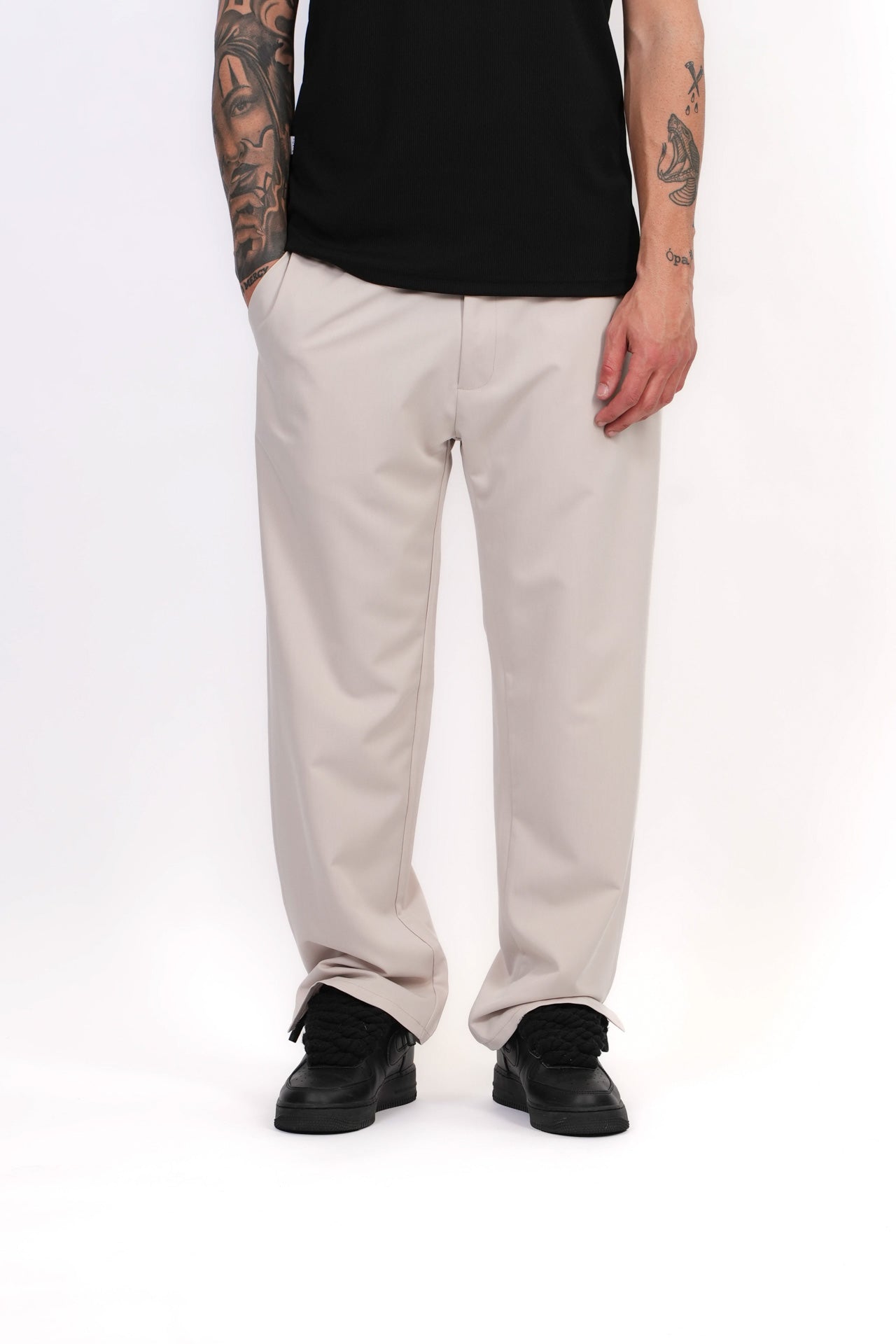 Pantalone Fondo Largo Con Spacchetto Beige