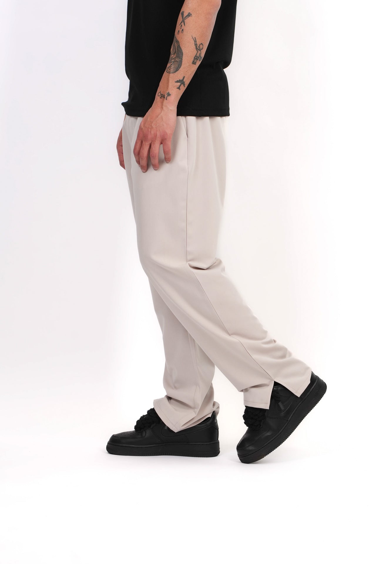 Pantalone Fondo Largo Con Spacchetto Beige