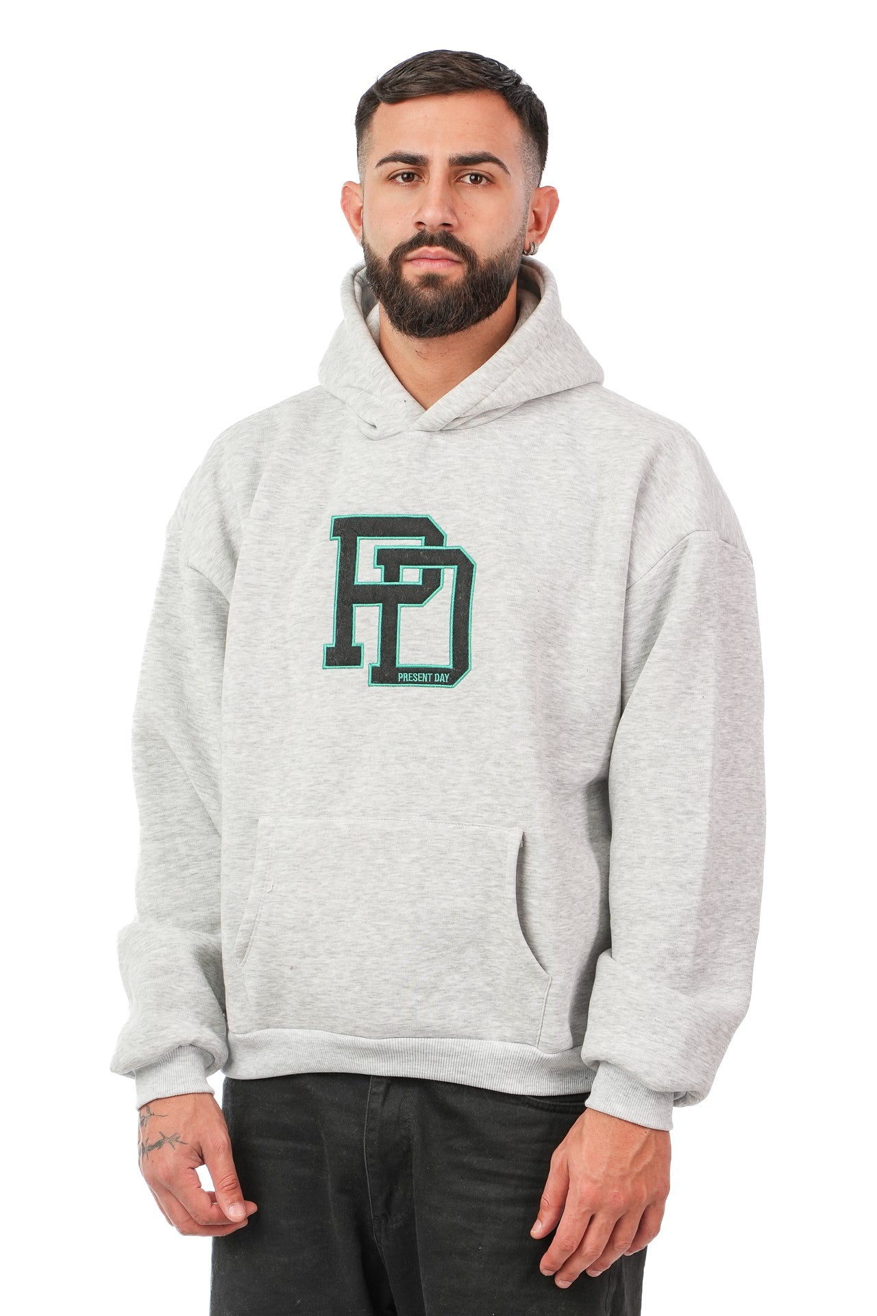 Hoodie Ricamata PD Grigio Chiaro